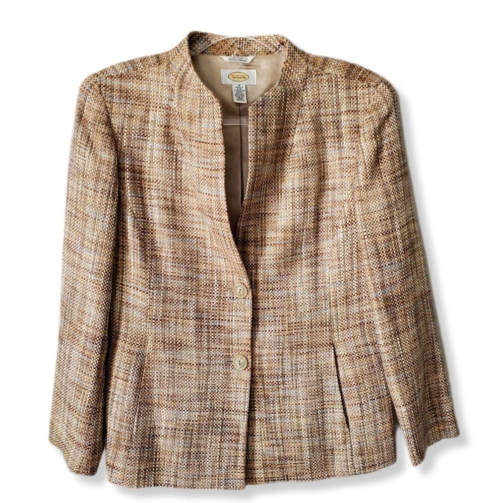 VTG Talbots Tonal Beige Tweed Jacket Blazer 4 Italian Career Workwear Classy USA